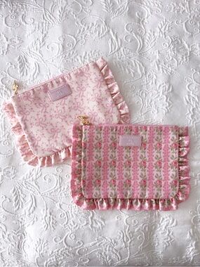 loveshackfancy x target yoobi coquette pouch chantilly + strawberry macaroon lot